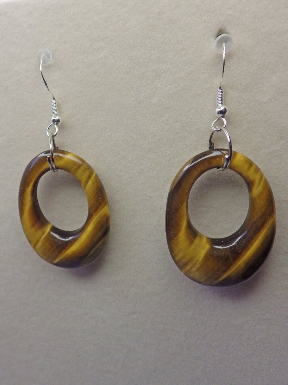 Tiger Eye Hoop Earrings with 925 Ear wires 704F2